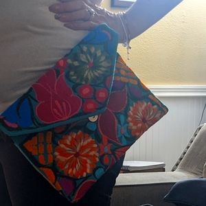 Handmade embroidery envelope clutch with crossbody strap